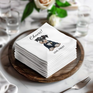 Custom Pet Portrait Napkins, Personalized Dog or Cat Cocktail Napkins, Drinks On Me Wedding Bar Decor, Engagement Party, Rehearsal Dinner image 2