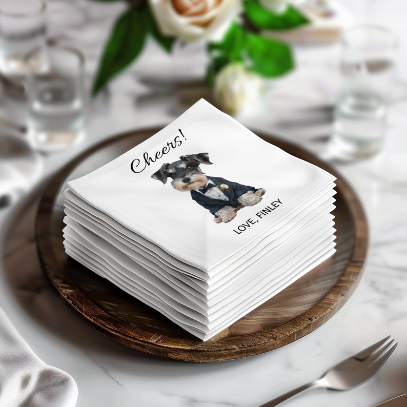 Custom Pet Portrait Napkins, Personalized Dog or Cat Cocktail Napkins, Drinks On Me Wedding Bar Decor, Engagement Party, Rehearsal Dinner image 2