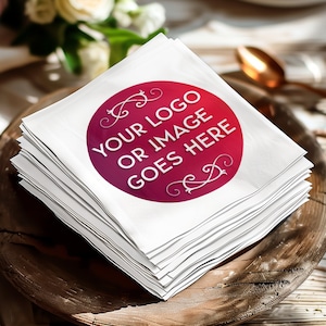 Tovaglioli stampati personalizzati, tovaglioli con logo personalizzato, decorazioni per feste, rivelazione del sesso, tovaglioli per matrimoni, personalizza con il tuo logo, grafica e design