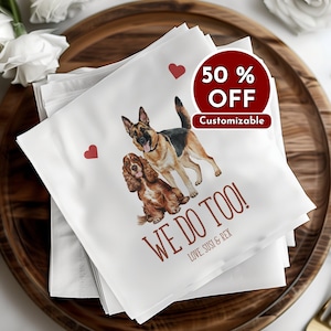 Custom Pet Napkins, Personalized Dog Napkins, Wedding Napkins, Custom Pet Cocktail Napkins, Engagement Napkins, Cocktail & Luncheon Size
