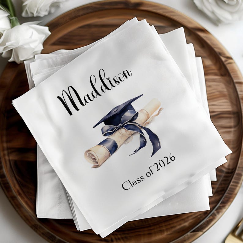 Personalized Graduation Napkins, Class of 2026, Custom Grad Cap Diploma ...