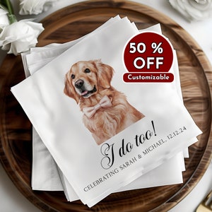 Custom Pet Napkins, Personalized Dog Napkins, Wedding Napkins, Custom Pet Cocktail Napkins, Engagement Napkins, Cocktail & Luncheon Size