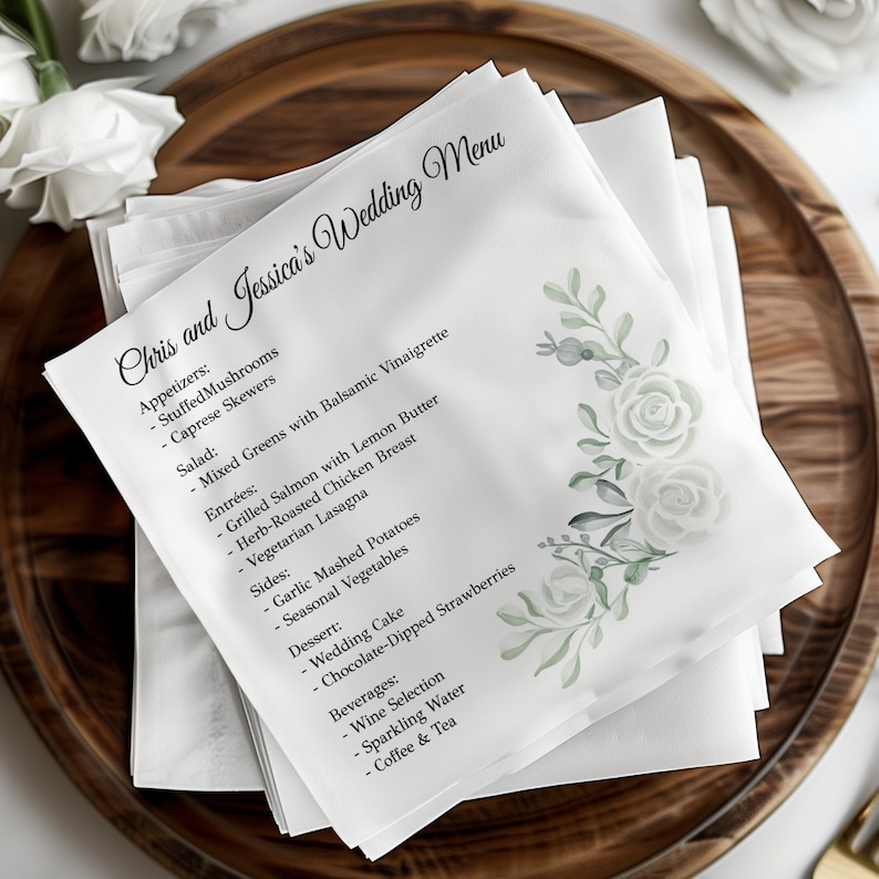 Custom Wedding Napkin, Floral Table Elegant Napkins, Bridal Engagement Personalized Napkin image 1