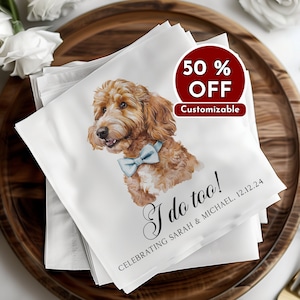 Custom Pet Napkins, Personalized Dog Napkins, Wedding Napkins, Custom Pet Cocktail Napkins, Engagement Napkins, Cocktail & Luncheon Size