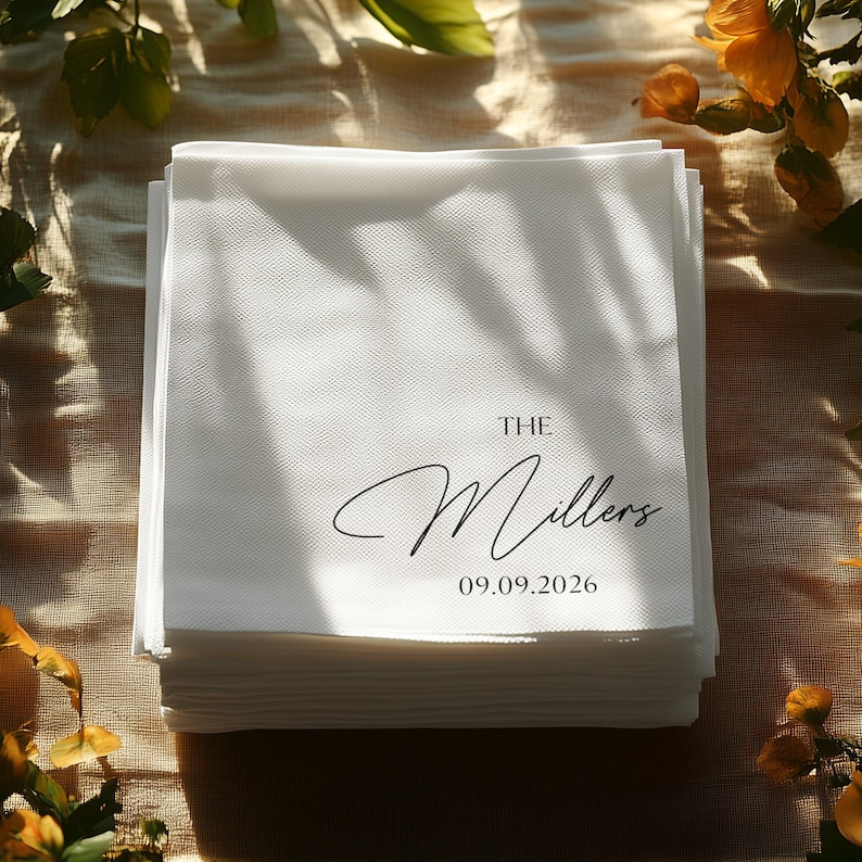 Custom Wedding Napkins, Personalized Event Decor, Custom Party Napkins, Personalized Date Napkins, Elegant Customized Napkins