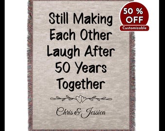 Personalized 50th Anniversary Woven Blanket, Golden Wedding Gift