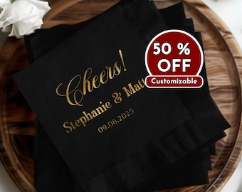 Foliengestempelte Hochzeits-Servietten: Personalisierte Cocktail- oder Luncheon-Servietten