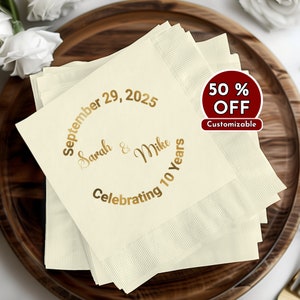 Custom Anniversary Napkins, Personalized Event Napkins, Wedding Anniversary Party Decor, Elegant Celebration Essentials, Foil Stamped Napkin