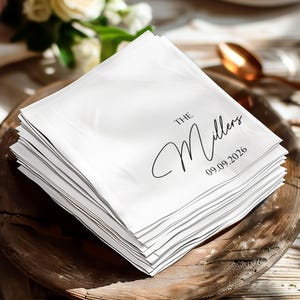 Personalized Wedding Napkins, Custom Wedding Date Napkins, Elegant Event Napkins, Wedding Reception Decor, Custom Printed Napkins