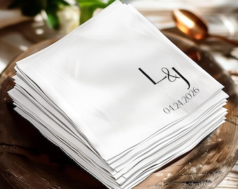 Tovaglioli da matrimonio personalizzati, iniziali e data personalizzate, decorazioni per il ricevimento dell'addio al nubilato.
