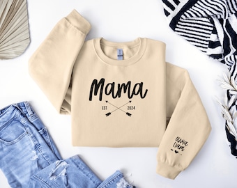 Sudadera personalizada "Mom Est" con el nombre del niño en la manga, regalo para madre primeriza, anuncio de embarazo, regalo para baby shower, suéter personalizado para futura mamá.