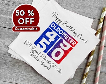 Personalized Birthday Napkins, Custom Birthday Napkins, Unique Party, Oldometer, Cocktail & Luncheon Size, 50th Birthday Gift