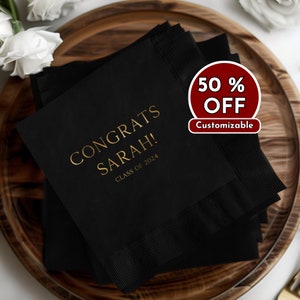 Custom Graduation Napkins, Grad Napkins, Graduation Decor, Graduation Tableware, Personalized Grad Party Napkins, Class of 2024,Foil Stamped