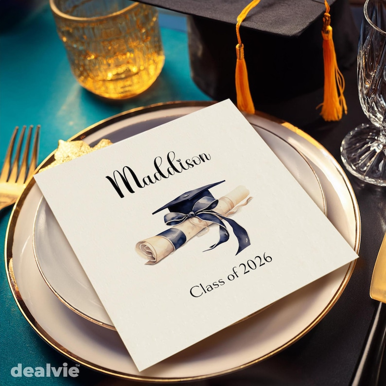 Personalized Graduation Napkins, Class of 2026, Custom Grad Cap Diploma ...