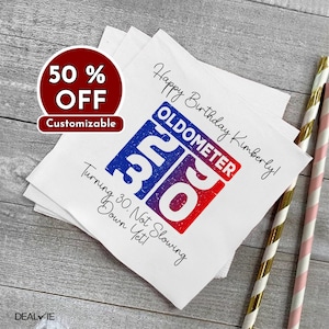 Personalized Birthday Napkins, Custom Birthday Napkins, Unique Party, Oldometer, Cocktail & Luncheon Size, 30th Birthday Gift