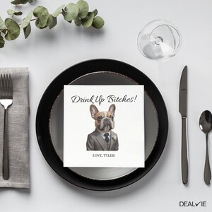 Custom Pet Portrait Napkins, Personalized Dog or Cat Cocktail Napkins, Drinks On Me Wedding Bar Decor, Engagement Party, Rehearsal Dinner image 4