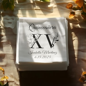 Gepersonaliseerde Quinceañera servetten, Mis kweepeer servet, Party Decor, Quinceañera decoratie, 15e verjaardag