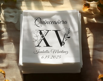 Personalisierte Quinceañera-Servietten, Mis Quince-Serviette, Partydekoration, Quinceañera-Dekoration, 15. Geburtstag