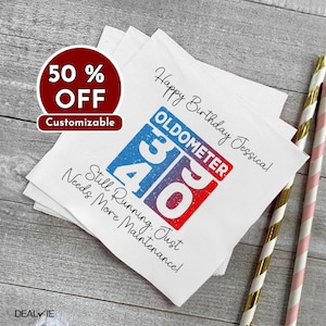 Personalized Birthday Napkins, Custom Birthday Napkins, Unique Party, Oldometer, Cocktail & Luncheon Size, 40th Birthday Gift