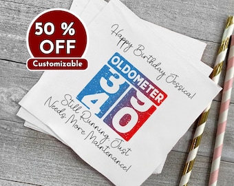 Personalized Birthday Napkins, Custom Birthday Napkins, Unique Party, Oldometer, Cocktail & Luncheon Size, 40th Birthday Gift