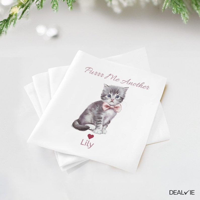 Custom Pet Portrait Napkins, Personalized Dog or Cat Cocktail Napkins, Drinks On Me Wedding Bar Decor, Engagement Party, Rehearsal Dinner image 5