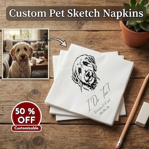 Aangepaste huisdier bruiloft servetten, gepersonaliseerd huisdier portret voor 1-3 honden en katten, benodigdheden bruiloft