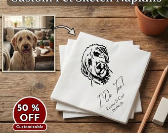 Aangepaste huisdier bruiloft servetten, gepersonaliseerd huisdier portret voor 1-3 honden en katten, benodigdheden bruiloft