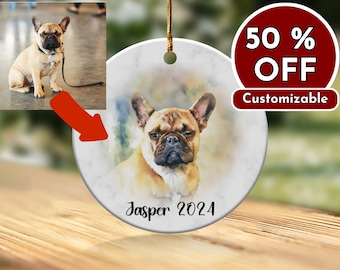 Personalized Pet Photo Ornament, Custom Dog Portrait Christmas Gift
