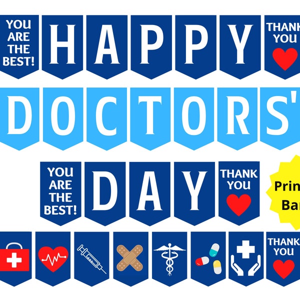 Doctors Day Printable Banner, Happy Doctors Day Sign, Doctor Appreciation Week, Physician Appreciation, Doctors Gift, Physician Gift, MD, DO