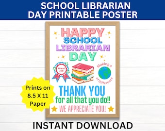 Poster stampabile per la giornata del bibliotecario scolastico, cartello della settimana del bibliotecario scolastico, apprezzamento del bibliotecario scolastico, regalo per il bibliotecario scolastico, giornata del bibliotecario