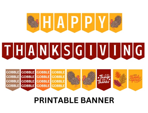 Thanksgiving Printable Banner, Happy Thanksgiving Printable Sign,  Friendsgiving Banner, Thanksgiving Decor, Happy Thanksgiving, Fall Banner 