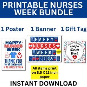 Nurses Week Printable Bundle, Nurses Week Appreciation Bundle, Nurse Gift, Nurse Thank you, RN Appreciation, Nurse Gift Tag, Nurse Banner