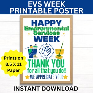 Happy Environmental Services Week Printable Poster, Environmental Services Sign, EVS Week, Environmental Services Week Appreciation