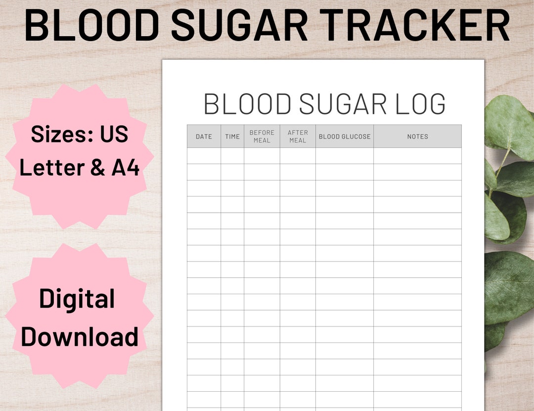 Blood Sugar Tracker Printable, Diabetes Log, Health Tracker, Glucose ...