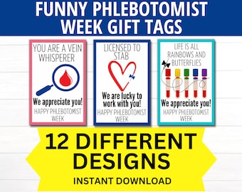 Funny Phlebotomist Week Printable Gift Tags, Happy Phlebotomy Week Sign, Phlebotomist Appreciation, Phlebotomist Gift,