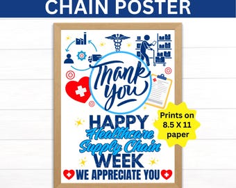 Plakat do druku z okazji Tygodnia Łańcuchów Dostaw w Opiece Zdrowotnej, Znak Tygodnia Łańcuchów Dostaw, SCM w Opiece Zdrowotnej, Tydzień Doceniania SCM, Zarządzanie Łańcuchami Dostaw