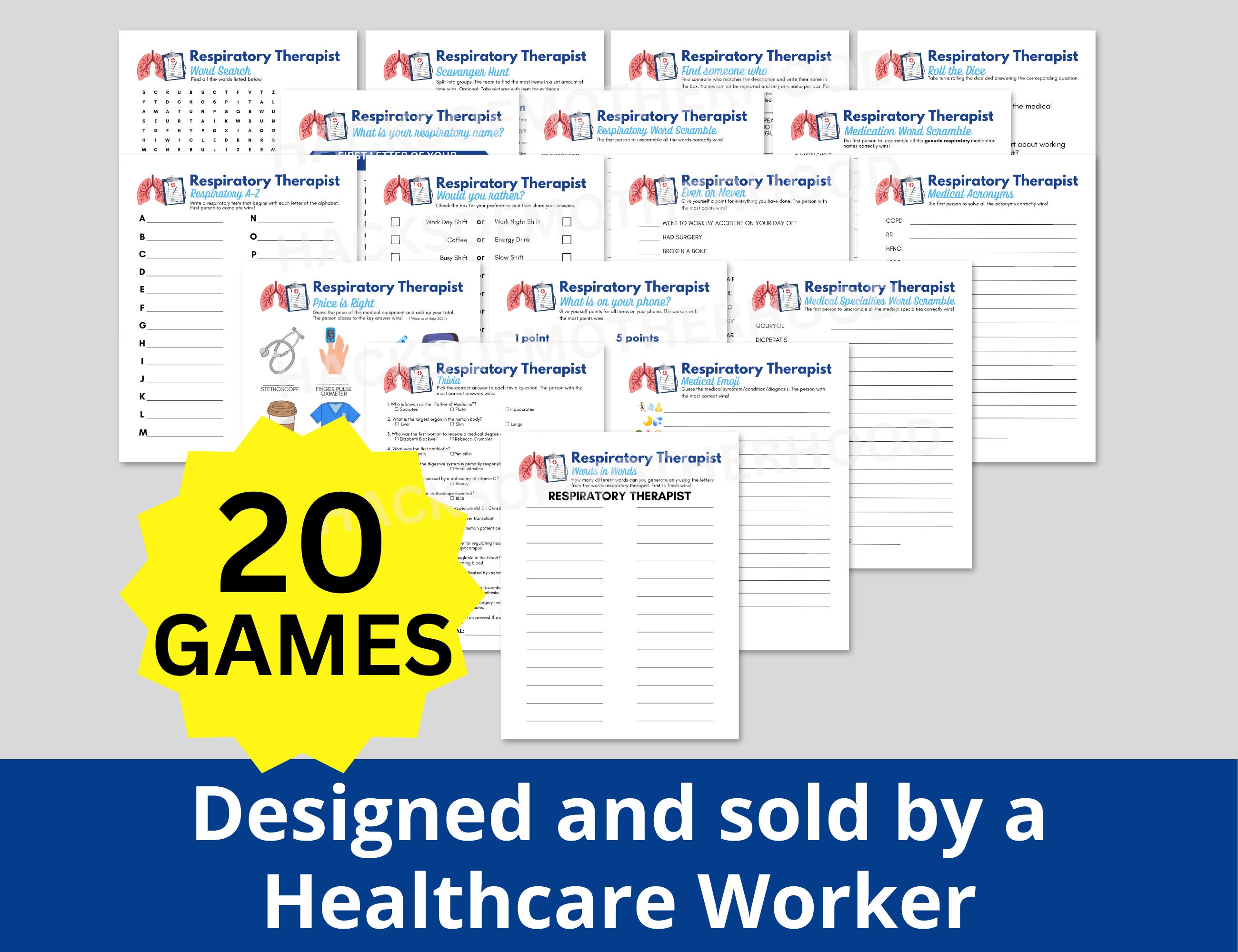 Rt Week Respiratory Therapist Printable Game Bundle, Medical Games, RT Week ...