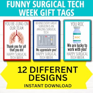 Surgical Scrub Tech Printable Gift Tag Bundle 12 PACK, Surgical Scrub Tech Week, Surgical Technologist Appreciation Week, Surgical Tech Gift