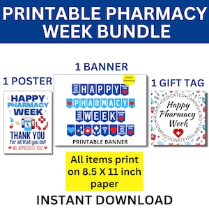 Pacote para impressão da Semana da Farmácia, Pacote da Semana Feliz da Farmácia, Apreciação do Farmacêutico, Banner da Farmácia Médica, Obrigado do Farmacêutico, Médico