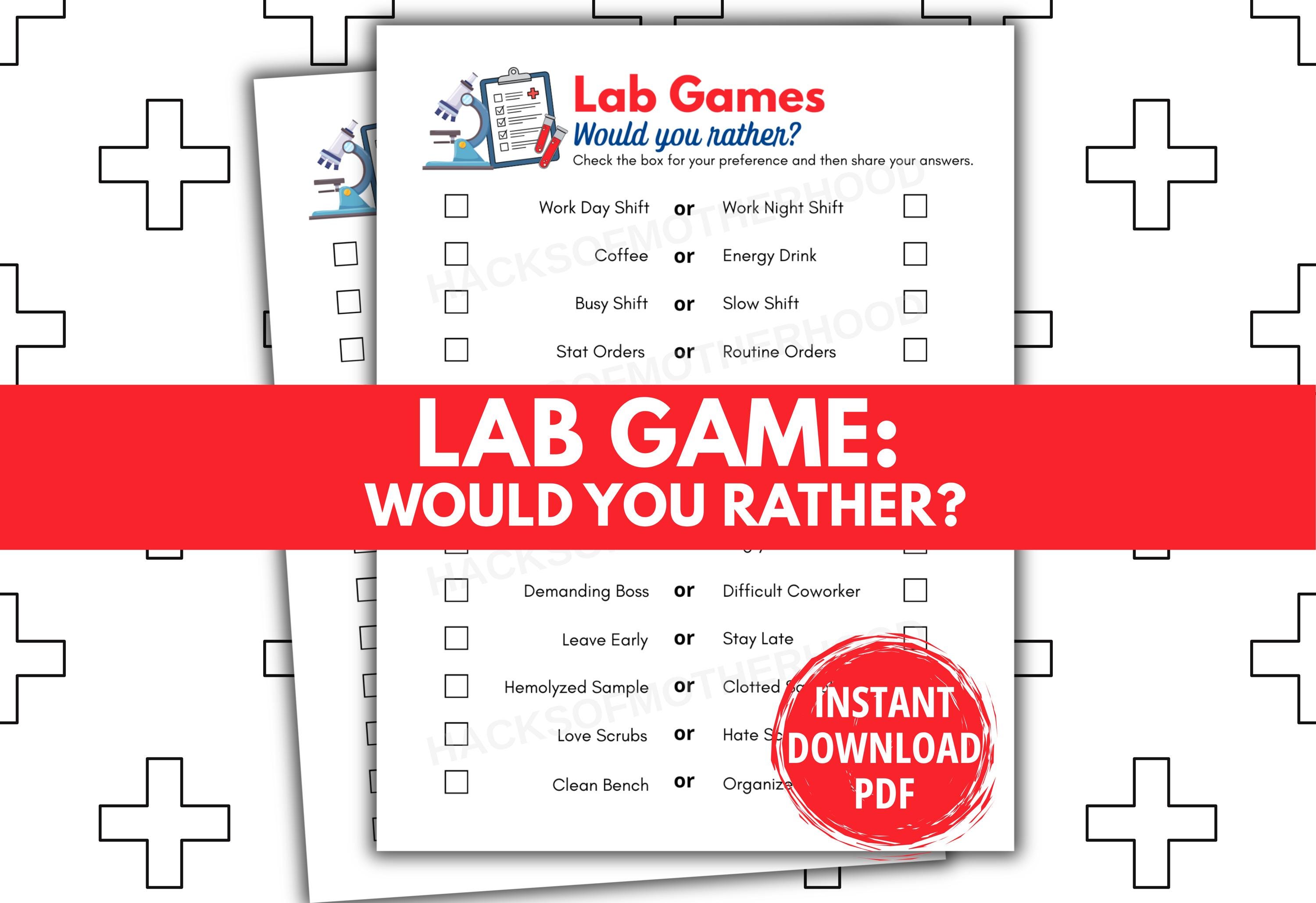 Lab Week Games Printable Would You Rather Lab Games Lab Week Activity ...