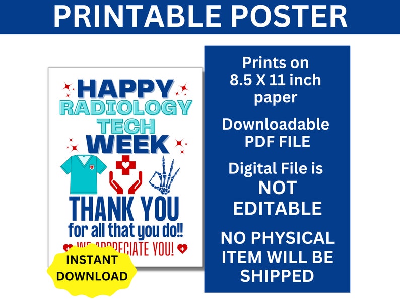 Rad Tech Week Printable Poster, Radiologic Tech Week Sign, Rad Tech ...