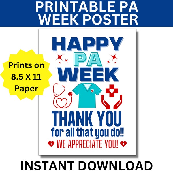 Physician Associate/Physician Assistant Week Printable Poster, Happy PA Week Sign, Physician Assistant Appreciation Week, Medical Banner