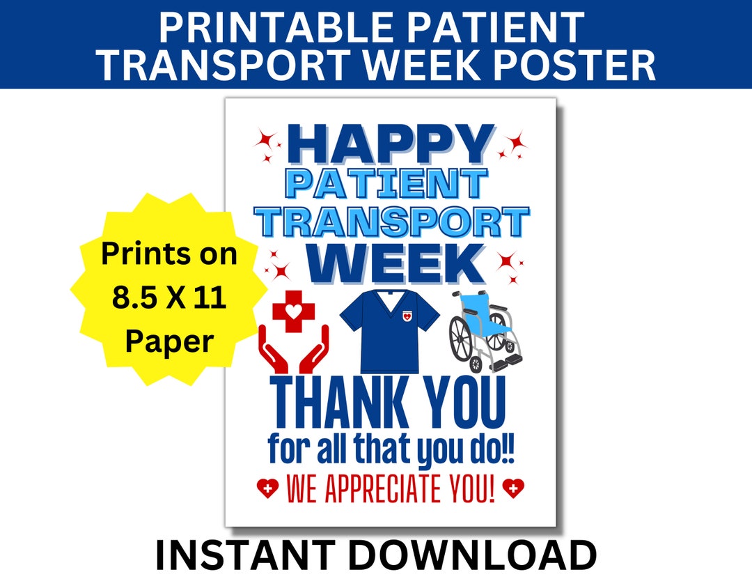 Patient Transport Week Printable Poster, Happy Patient Transporter Week
