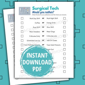 Surgical Scrub Tech Game, Medical Games, Surgical Technologist Week, Surgical Tech Appreciation, Surgical Tech Student, Would you Rather