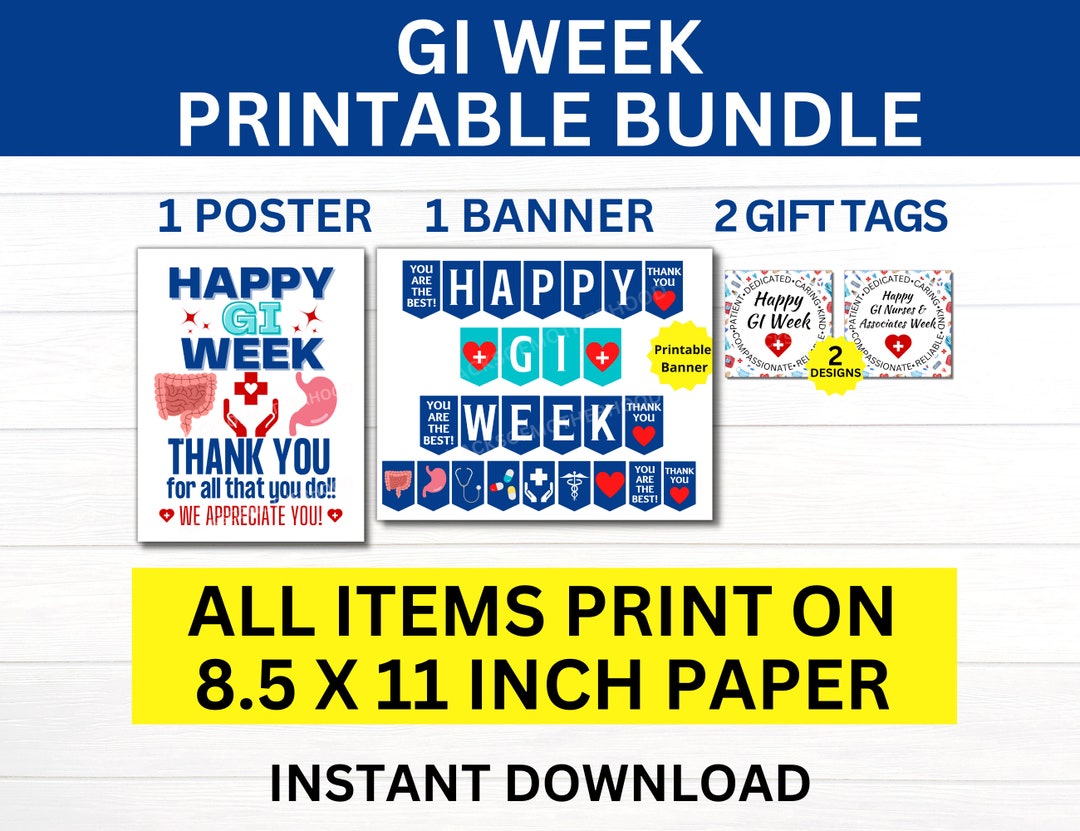 Happy GI Week Printable Bundle, Gastroenterology Week, GI Nurse Gift