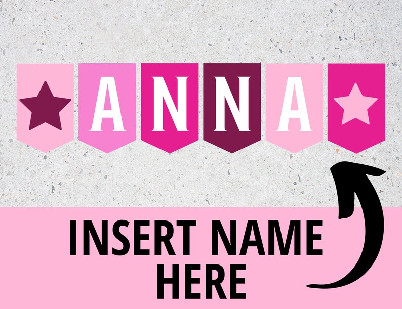 CUSTOM PRINTABLE Name Banner Personalized Pink Name Banner Etsy