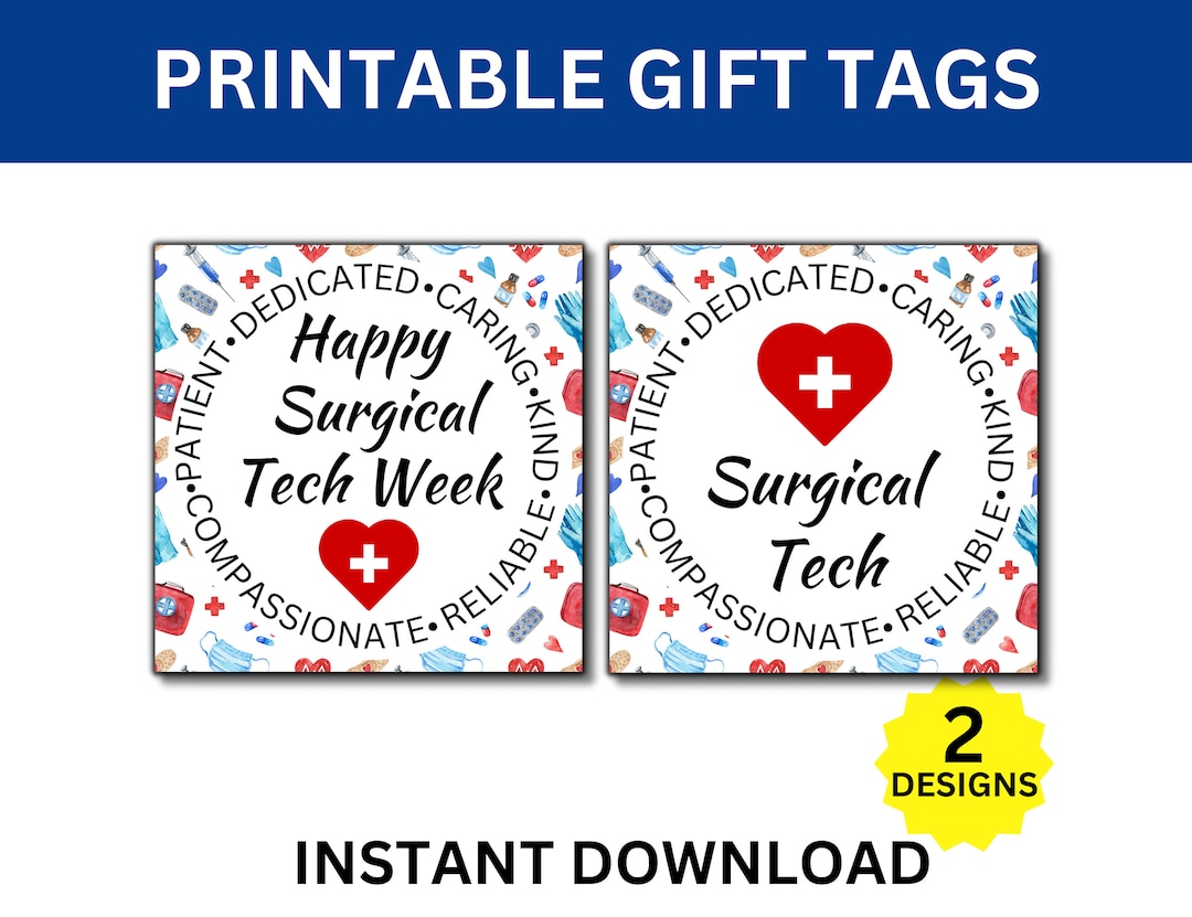 Surgical Scrub Tech Printable Gift Tags, Happy Surgical Scrub Tech Week