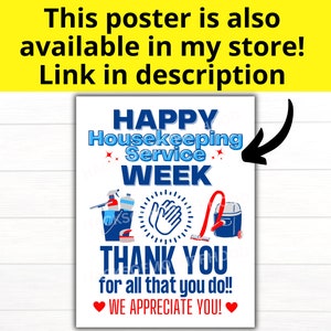 Housekeeping Service Week Printable Poster, Housekeeper Week Sign ...