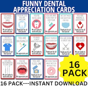 Cartões de agradecimento odontológico, 16 pacotes de cartões de agradecimento odontológicos engraçados, dentista, assistente dentário, higienista dental, presente odontológico, odontológico