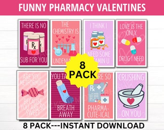 Funny Pharmacy Valentine&#39;s Day Cards, 8 Pack Pharmacy Pun Valentines, Pharmacist Pharmacy Technicians Valentine, Medical Valentines